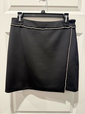 Good American Black Mini Skirt with Crystal/Rhinestone Chain Trim (Scuba fabric)